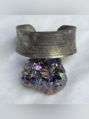 Silver floral etched cuff bracelet